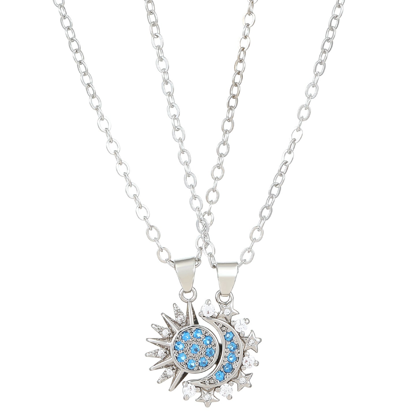 2pcs Necklace Sun And Moon Magnetic Pendant Clavicle Chain Necklace For Couple Lovers. Shop Now 🛍️