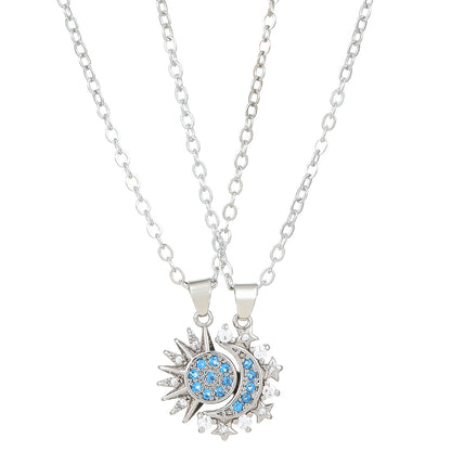 2pcs Necklace Sun And Moon Magnetic Pendant Clavicle Chain Necklace For Couple Lovers. Shop Now 🛍️