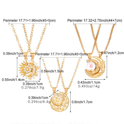 2pcs Necklace Sun And Moon Magnetic Pendant Clavicle Chain Necklace For Couple Lovers. Shop Now 🛍️