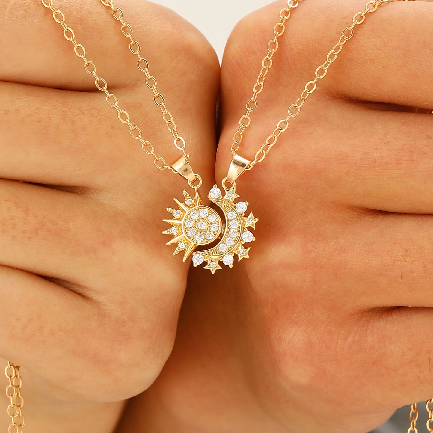 2pcs Necklace Sun And Moon Magnetic Pendant Clavicle Chain Necklace For Couple Lovers. Shop Now 🛍️