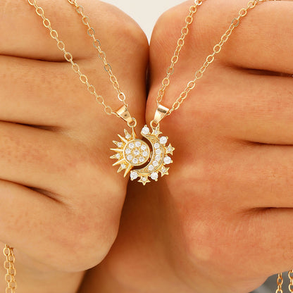 2pcs Necklace Sun And Moon Magnetic Pendant Clavicle Chain Necklace For Couple Lovers. Shop Now 🛍️