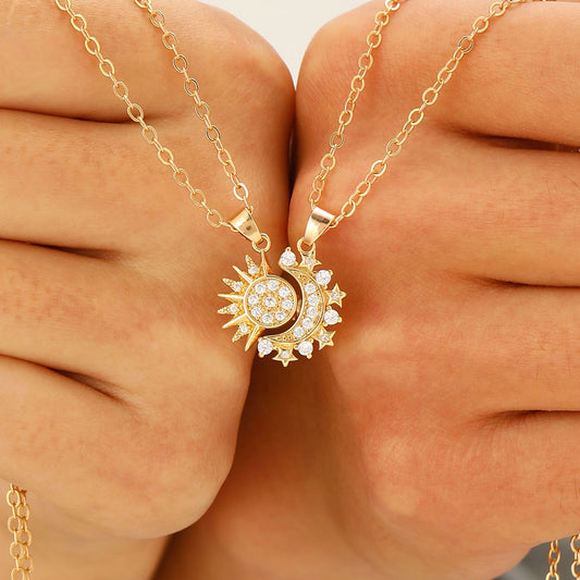2pcs Necklace Sun And Moon Magnetic Pendant Clavicle Chain Necklace For Couple Lovers. Shop Now 🛍️