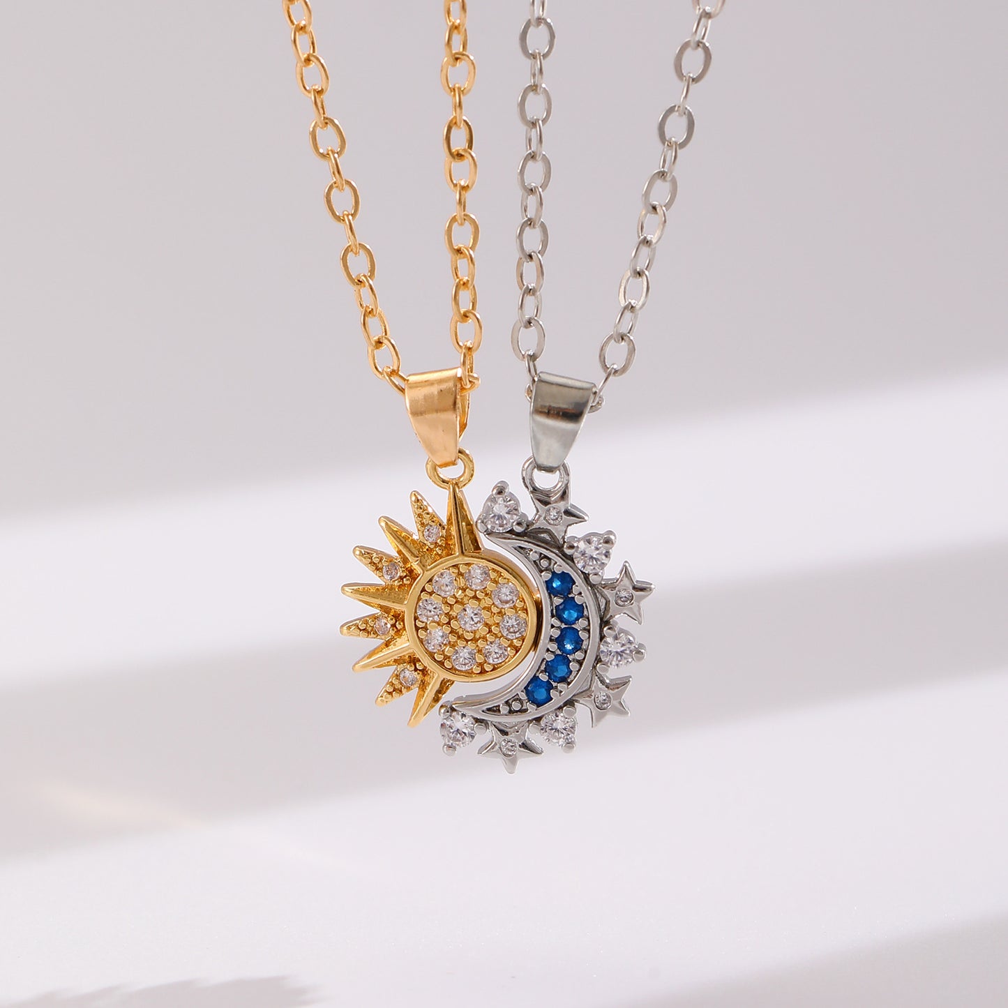 2pcs Necklace Sun And Moon Magnetic Pendant Clavicle Chain Necklace For Couple Lovers. Shop Now 🛍️