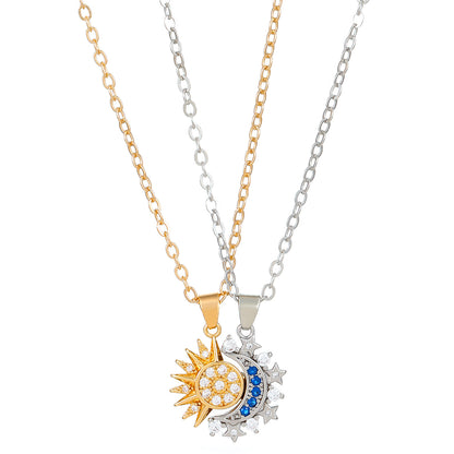 2pcs Necklace Sun And Moon Magnetic Pendant Clavicle Chain Necklace For Couple Lovers. Shop Now 🛍️