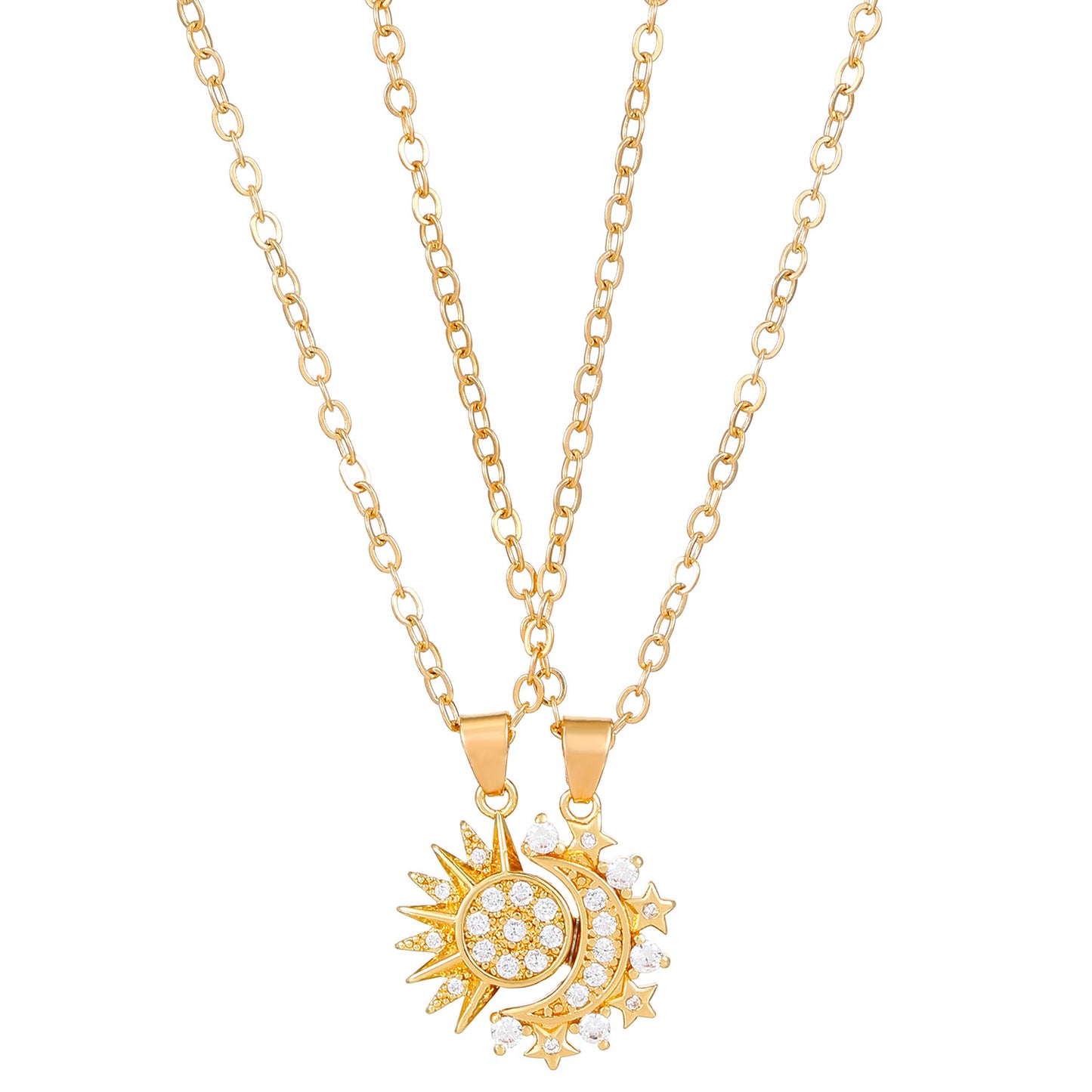 2pcs Necklace Sun And Moon Magnetic Pendant Clavicle Chain Necklace For Couple Lovers. Shop Now 🛍️