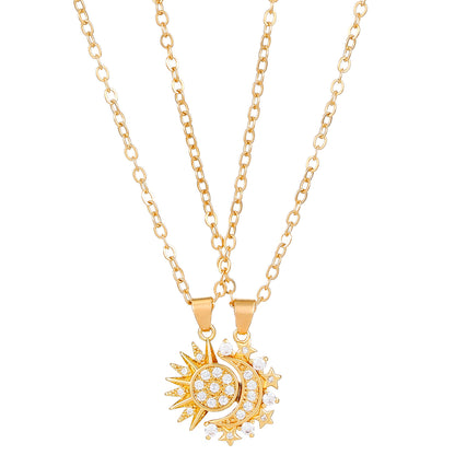 2pcs Necklace Sun And Moon Magnetic Pendant Clavicle Chain Necklace For Couple Lovers. Shop Now 🛍️