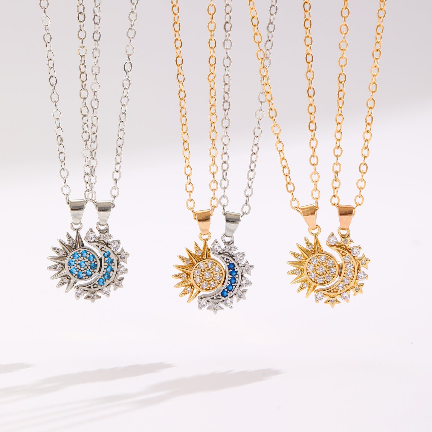 2pcs Necklace Sun And Moon Magnetic Pendant Clavicle Chain Necklace For Couple Lovers. Shop Now 🛍️