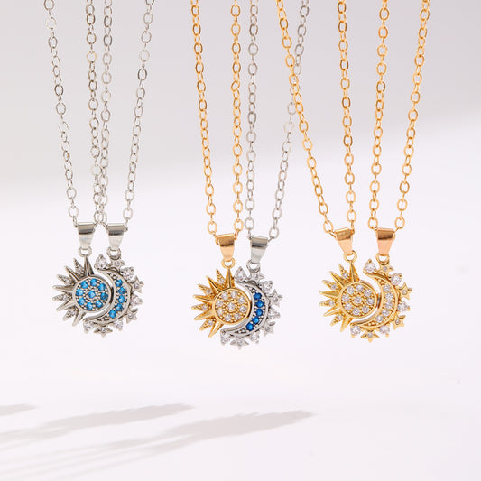 2pcs Necklace Sun And Moon Magnetic Pendant Clavicle Chain Necklace For Couple Lovers. Shop Now 🛍️
